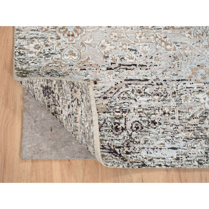 Transitional Wool & Silk Hand Knotted Rug Grey No Border 4.1X6.0 -O064679