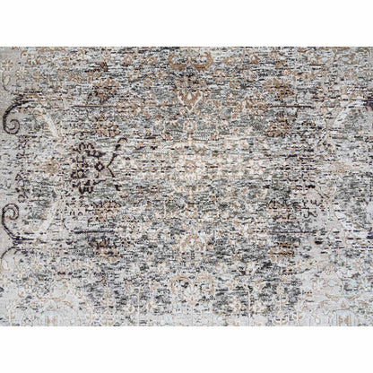 Transitional Wool & Silk Hand Knotted Rug Grey No Border 4.1X6.0 -O064679