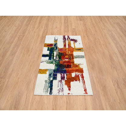 Modern and Contemporary Wool & Silk Hand Knotted Rug Multicolored No Border 3.0X5.0 -O064680
