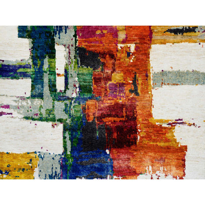Modern and Contemporary Wool & Silk Hand Knotted Rug Multicolored No Border 3.0X5.0 -O064680