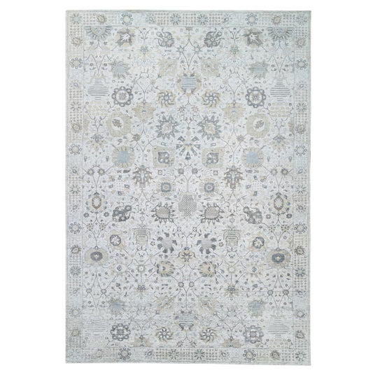 Transitional Wool & Silk Hand Knotted Rug Ivory No Border 12.1X18.3 -O064681