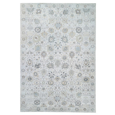 Transitional Wool & Silk Hand Knotted Rug Ivory No Border 12.1X18.3 -O064681