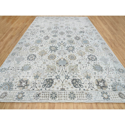 Transitional Wool & Silk Hand Knotted Rug Ivory No Border 12.1X18.3 -O064681