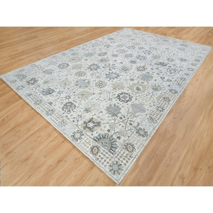 Transitional Wool & Silk Hand Knotted Rug Ivory No Border 12.1X18.3 -O064681