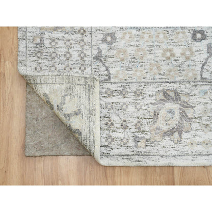 Transitional Wool & Silk Hand Knotted Rug Ivory No Border 12.1X18.3 -O064681