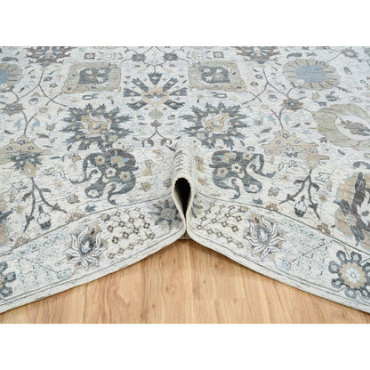 Transitional Wool & Silk Hand Knotted Rug Ivory No Border 12.1X18.3 -O064681