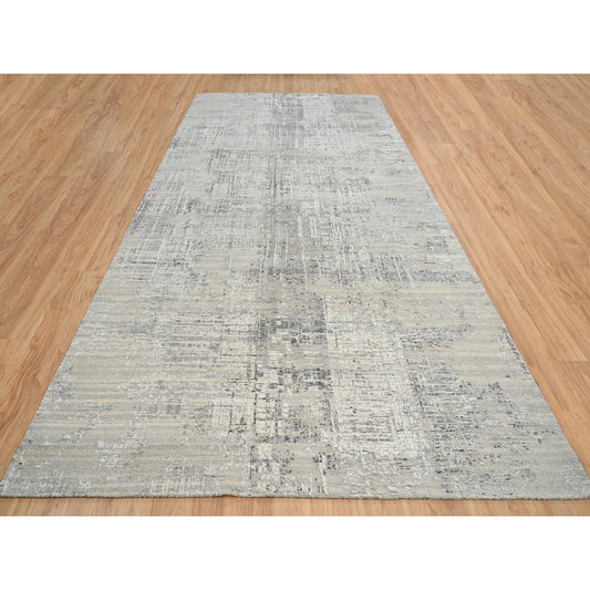 Modern and Contemporary Wool Hand Knotted Rug Grey No Border 8.1X16.0 -O064689