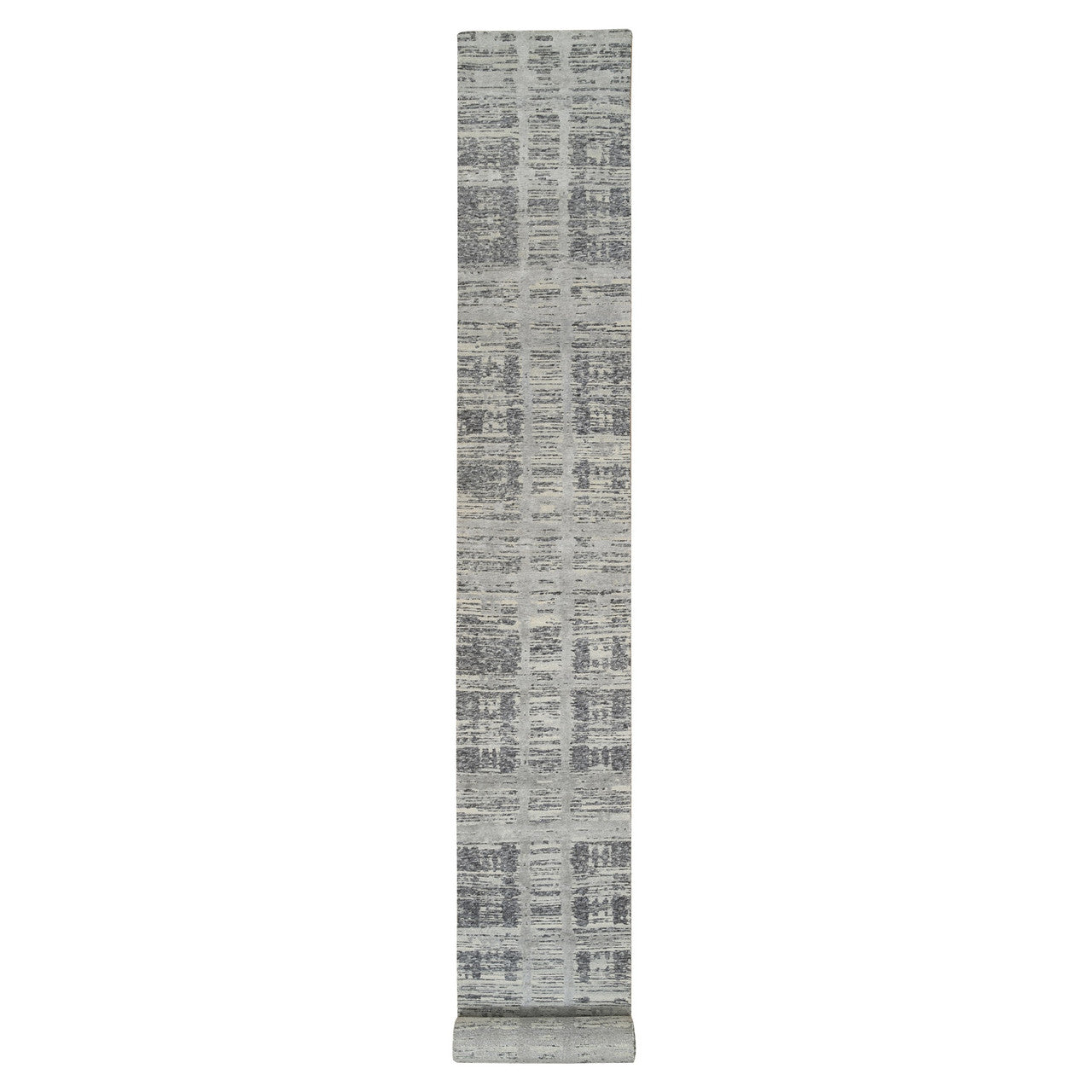 Gray 2'6" x 22'0" Modern and Contemporary Hand knotted Wool Rug - Sku: O064695