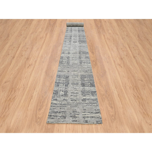 Modern and Contemporary Wool Hand Knotted Rug Grey No Border 2.6X22.0 -O064695