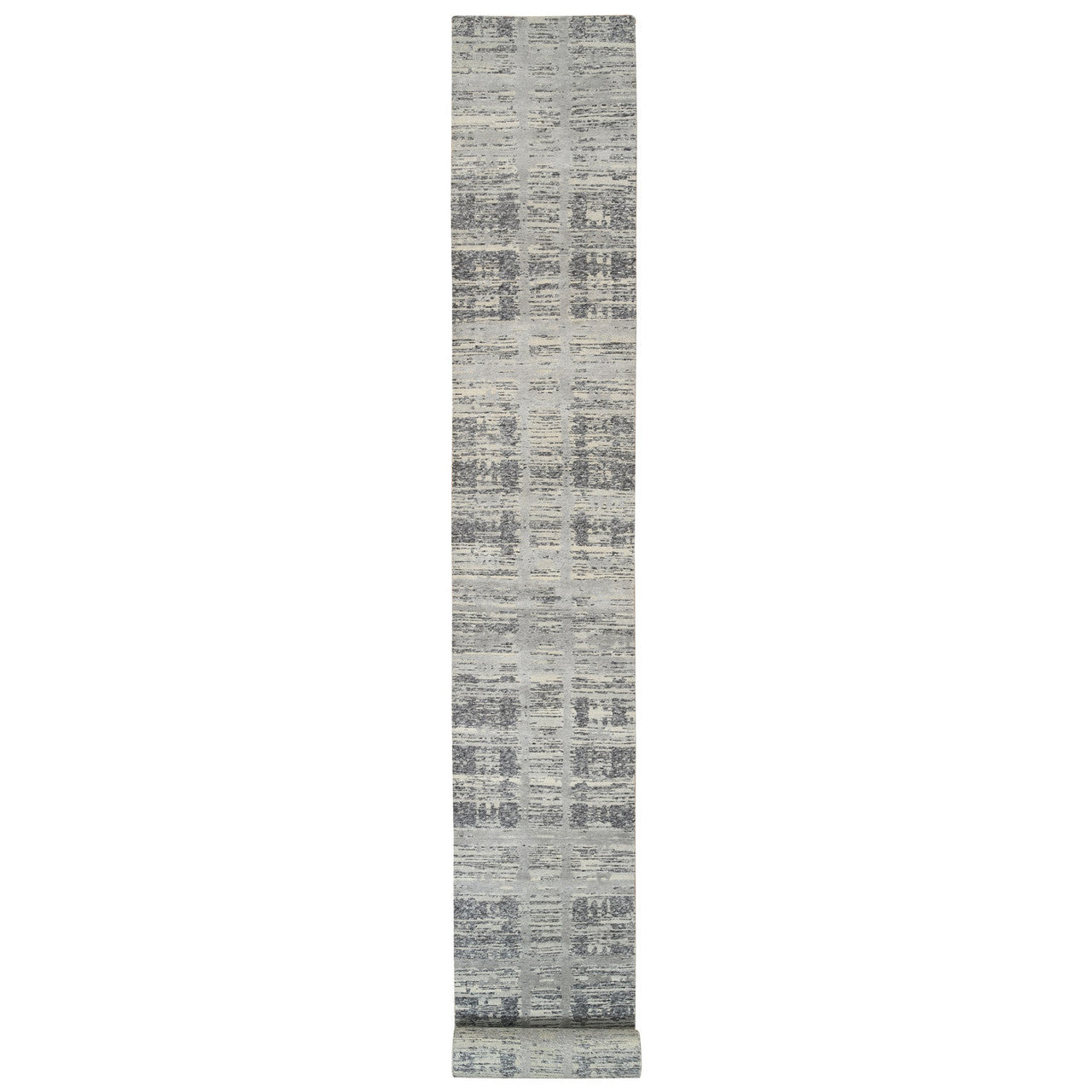 Gray 2'7" x 23'8" Modern and Contemporary Hand knotted Wool Rug - Sku: O064696