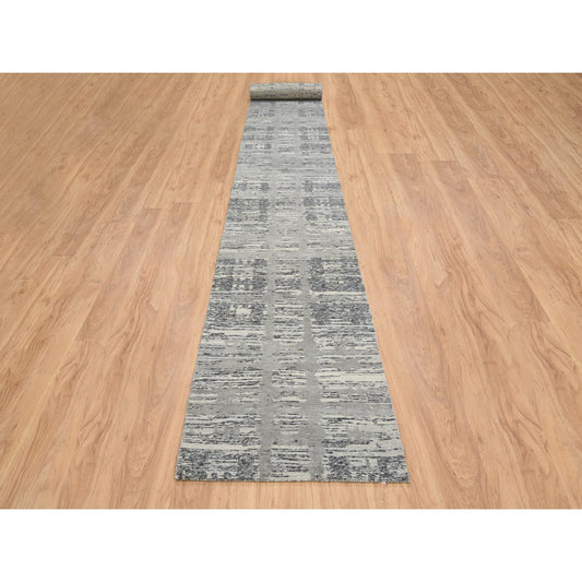 Modern and Contemporary Wool Hand Knotted Rug Grey No Border 2.7X23.8 -O064696