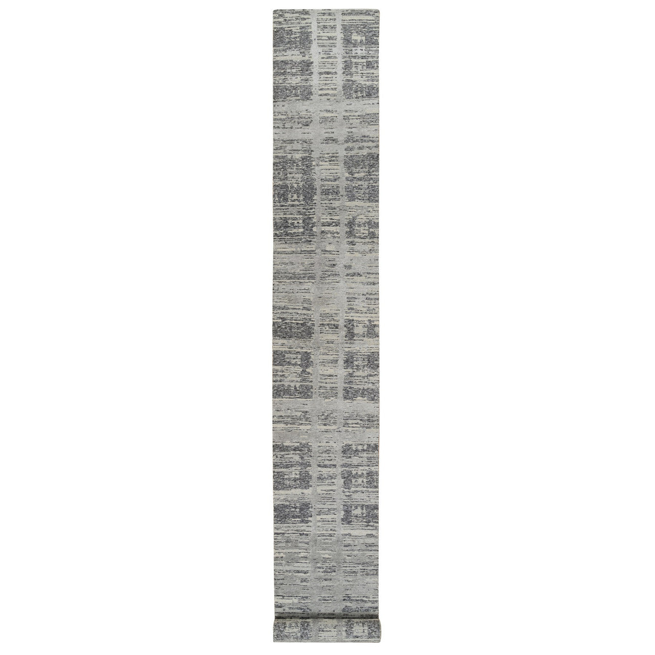 Gray 2'6" x 20'0" Modern and Contemporary Hand knotted Wool Rug - Sku: O064697