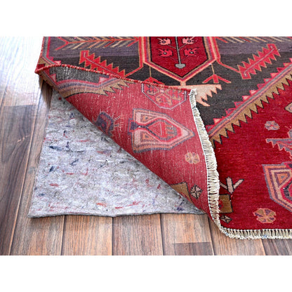 Overdyed & Vintage Wool Hand Knotted Rug Red 2.7x9.5 -O0646