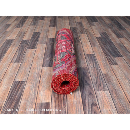 Overdyed & Vintage Wool Hand Knotted Rug Red 2.7x9.5 -O0646
