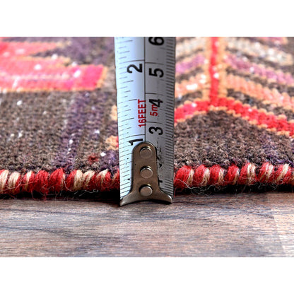 Overdyed & Vintage Wool Hand Knotted Rug Red 2.7x9.5 -O0646