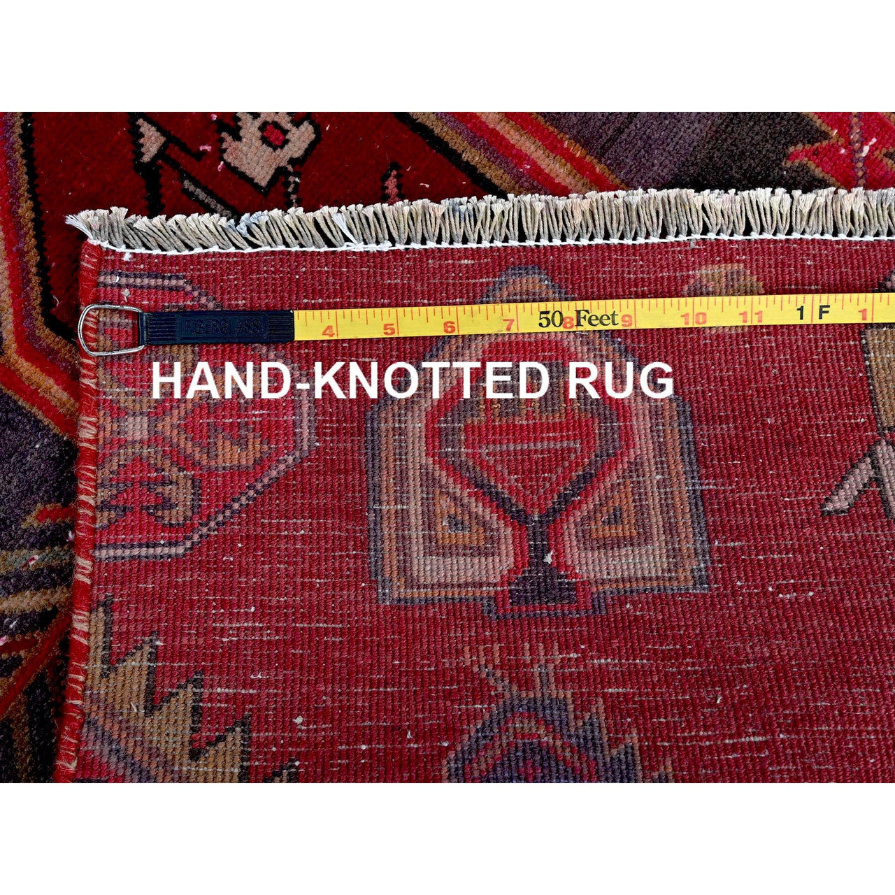 Overdyed & Vintage Wool Hand Knotted Rug Red 2.7x9.5 -O0646