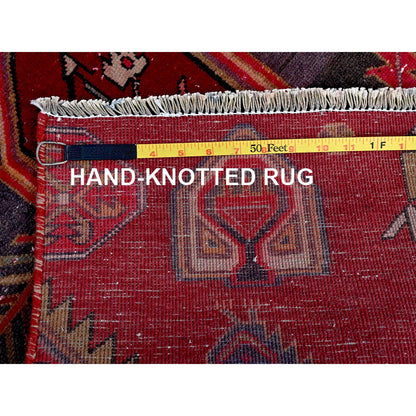 Overdyed & Vintage Wool Hand Knotted Rug Red 2.7x9.5 -O0646