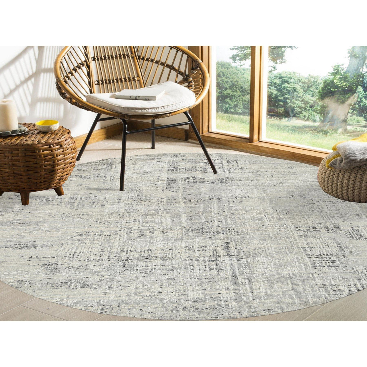 Modern and Contemporary Wool Hand Knotted Rug Grey No Border 7.10X7.10 -O064700