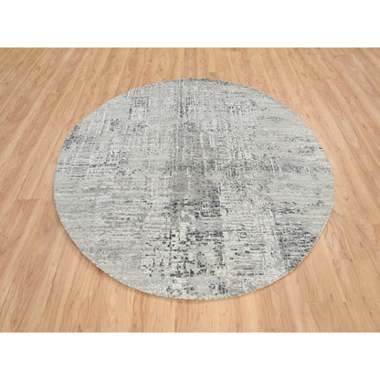 Modern and Contemporary Wool Hand Knotted Rug Grey No Border 6.0X6.0 -O064701
