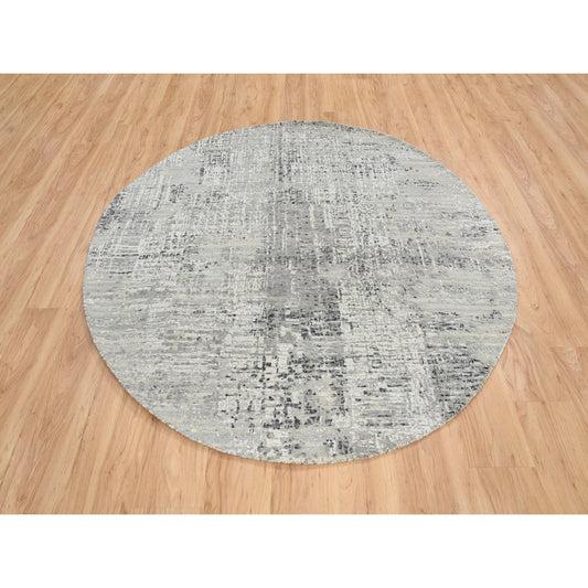 Modern and Contemporary Wool Hand Knotted Rug Grey No Border 6.0X6.0 -O064701