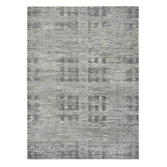 Modern and Contemporary Wool Hand Knotted Rug Grey No Border 9.2X11.10 -O064704