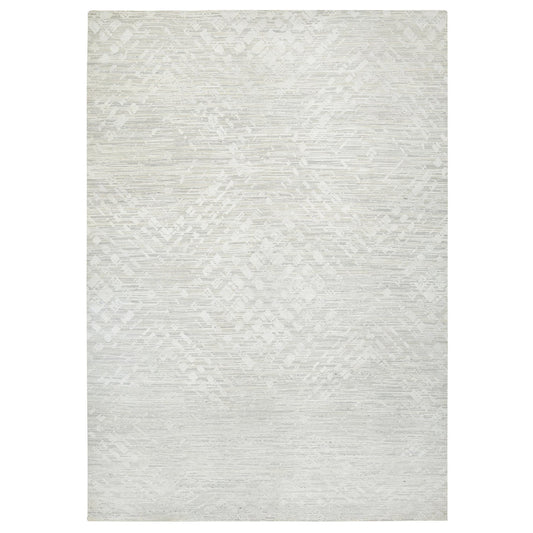 Modern and Contemporary Wool Hand Knotted Rug Grey No Border 14.0X19.9 -O064712
