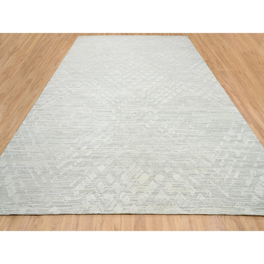 Modern and Contemporary Wool Hand Knotted Rug Grey No Border 14.0X19.9 -O064712