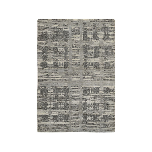 Modern and Contemporary Wool Hand Knotted Rug Grey No Border 4.0X6.1 -O064717