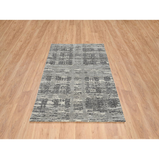 Modern and Contemporary Wool Hand Knotted Rug Grey No Border 4.0X6.1 -O064717