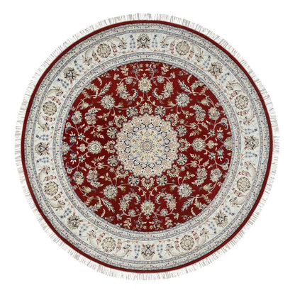 Fine Oriental Wool Hand Knotted Rug Red Ivory 8.0X8.0 -O064719