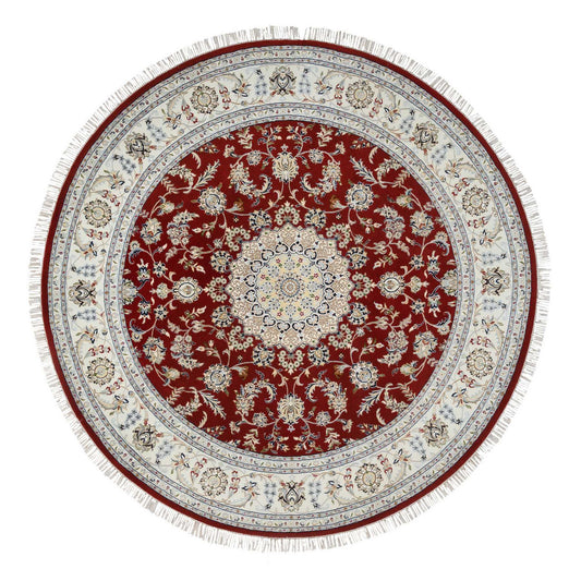 Fine Oriental Wool Hand Knotted Rug Red Ivory 8.0X8.0 -O064719