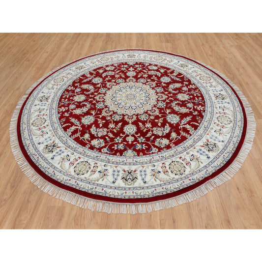 Fine Oriental Wool Hand Knotted Rug Red Ivory 8.0X8.0 -O064719