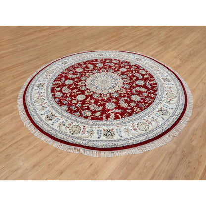 Fine Oriental Wool Hand Knotted Rug Red Ivory 8.0X8.0 -O064719