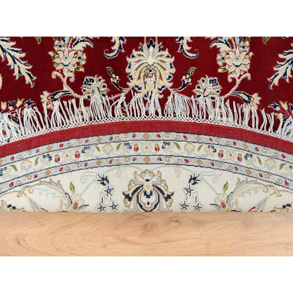 Fine Oriental Wool Hand Knotted Rug Red Ivory 8.0X8.0 -O064719