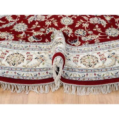 Fine Oriental Wool Hand Knotted Rug Red Ivory 8.0X8.0 -O064719