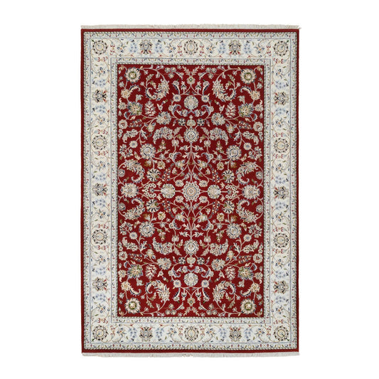 Fine Oriental Wool Hand Knotted Rug Red Ivory 6.0X8.10 -O064722