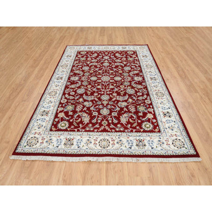 Fine Oriental Wool Hand Knotted Rug Red Ivory 6.0X8.10 -O064722