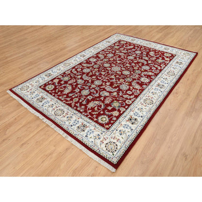Fine Oriental Wool Hand Knotted Rug Red Ivory 6.0X8.10 -O064722