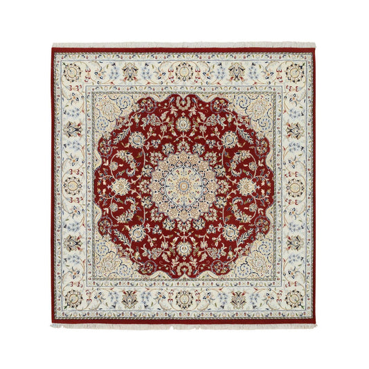 Fine Oriental Wool Hand Knotted Rug Red Ivory 5.9X6.0 -O064724