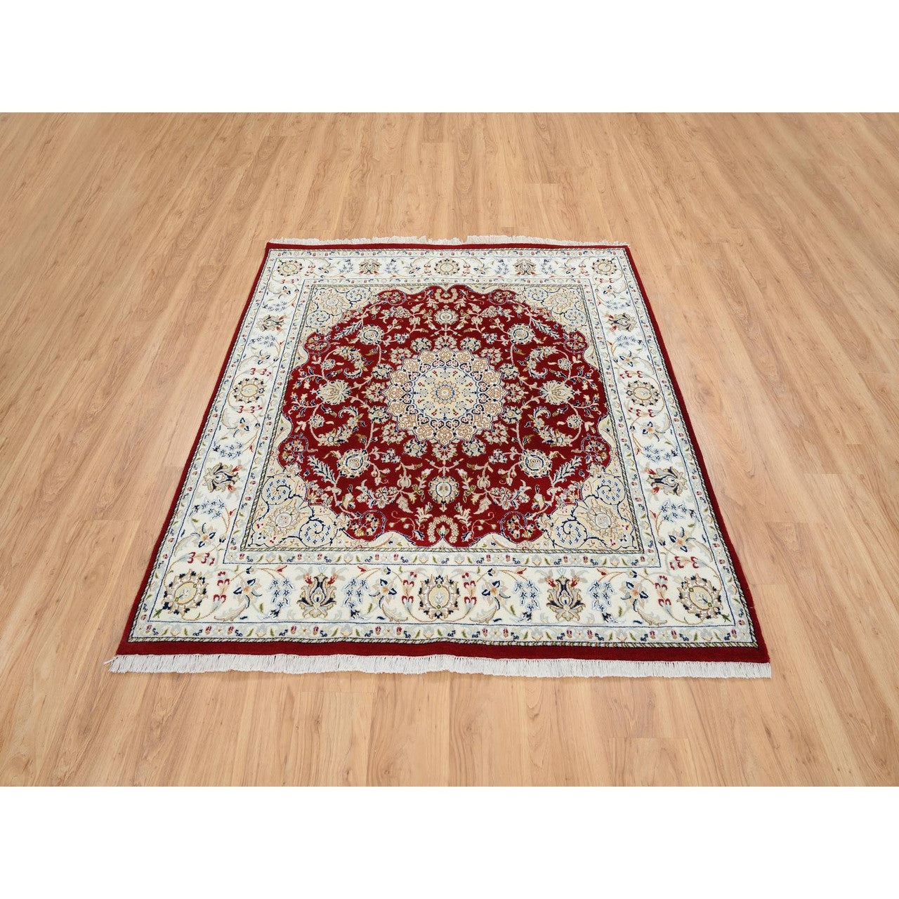 Fine Oriental Wool Hand Knotted Rug Red Ivory 5.9X6.0 -O064724