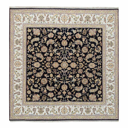 Fine Oriental Wool Hand Knotted Rug Blue Ivory 8.0X8.2 -O064731