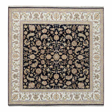Fine Oriental Wool Hand Knotted Rug Blue Ivory 8.0X8.2 -O064731