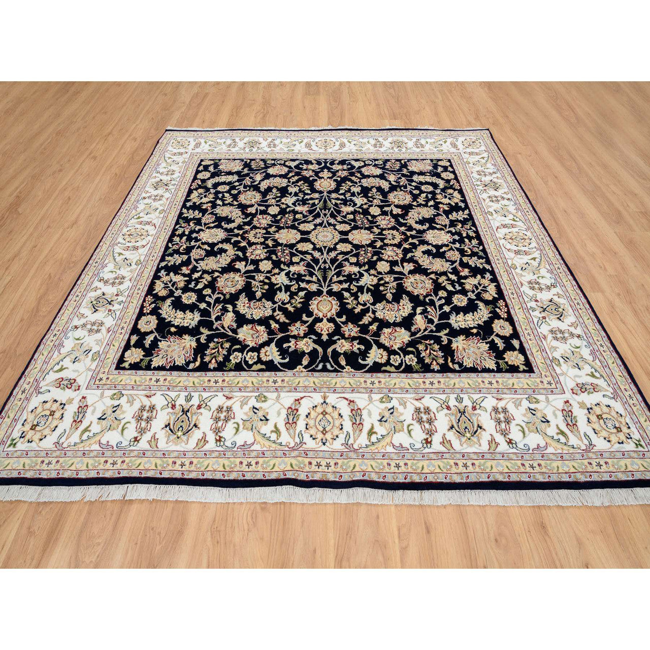 Fine Oriental Wool Hand Knotted Rug Blue Ivory 8.0X8.2 -O064731