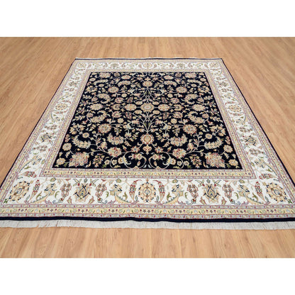 Fine Oriental Wool Hand Knotted Rug Blue Ivory 8.0X8.2 -O064731