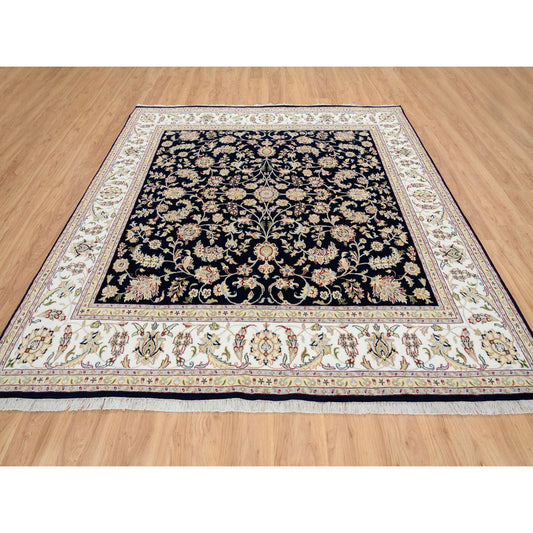 Fine Oriental Wool Hand Knotted Rug Blue Ivory 8.0X8.2 -O064731
