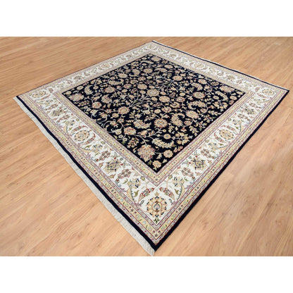 Fine Oriental Wool Hand Knotted Rug Blue Ivory 8.0X8.2 -O064731