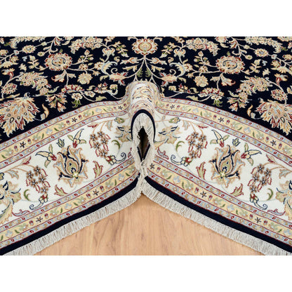Fine Oriental Wool Hand Knotted Rug Blue Ivory 8.0X8.2 -O064731