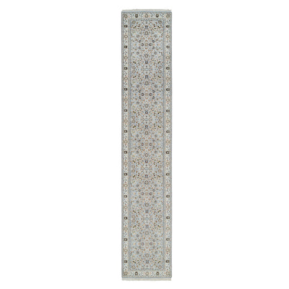 Fine Oriental Wool Hand Knotted Rug Blue Ivory 2.6X13.9 -O064736