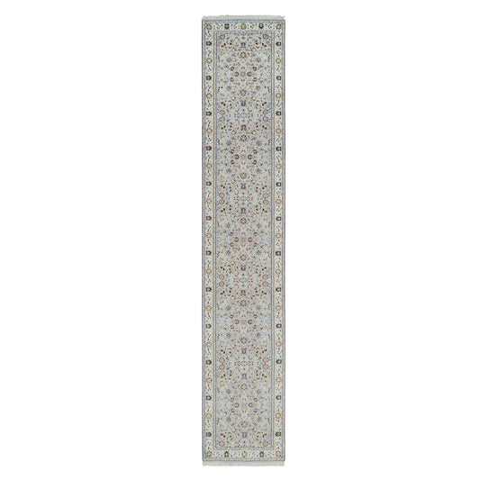 Fine Oriental Wool Hand Knotted Rug Blue Ivory 2.6X13.9 -O064736