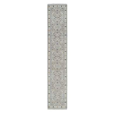 Fine Oriental Wool Hand Knotted Rug Blue Ivory 2.6X13.9 -O064736